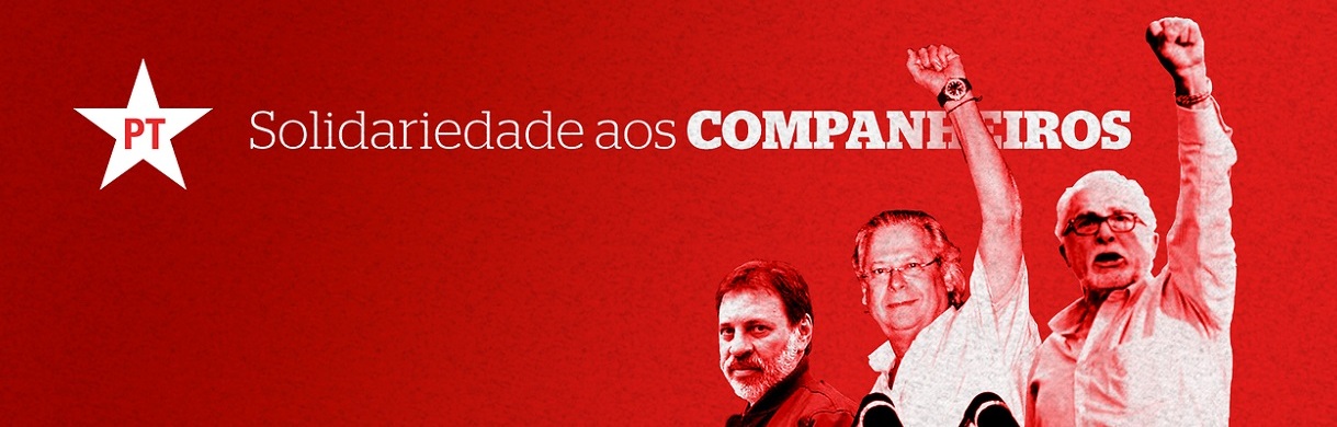 Cartaz do PT tratando criminosos presos como heróis.